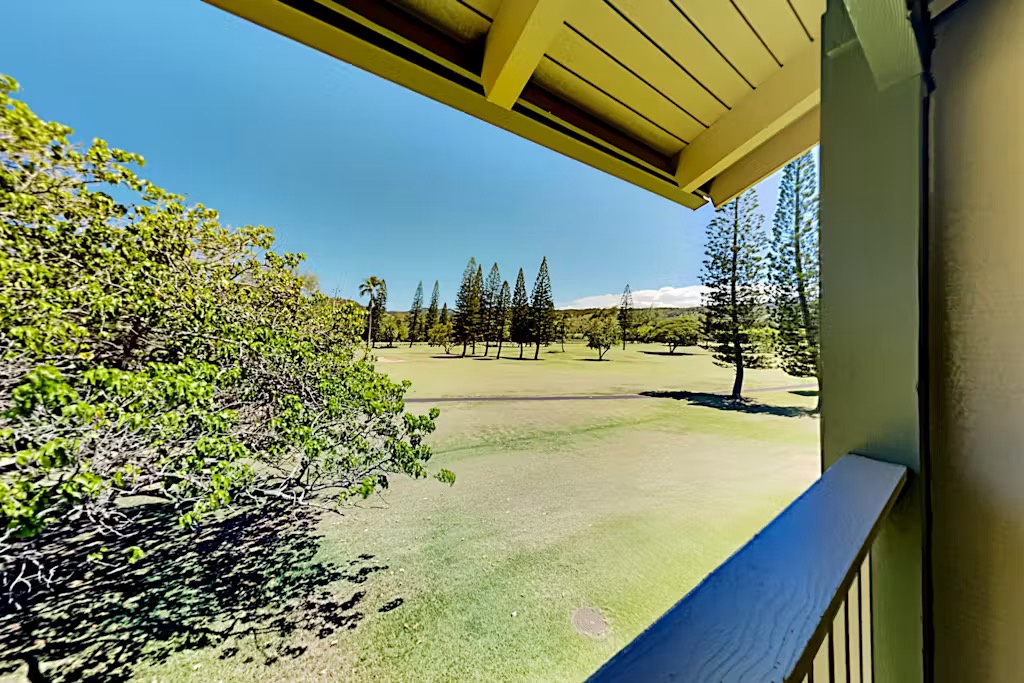 Kahuku Vacation Rentals, Kuilima Estates West #132 - Lanai view overlooking golf course and open greens.