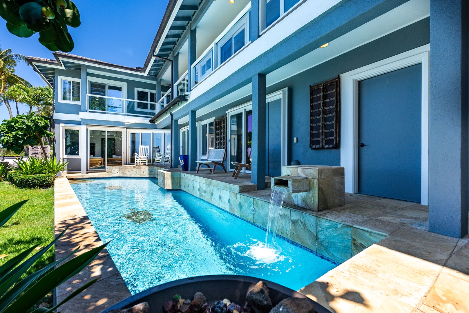 Honolulu Vacation Rentals, Wailupe Beachfront Getaway - Take a refreshing dip in the private pool, complete with a soothing waterfall feature.