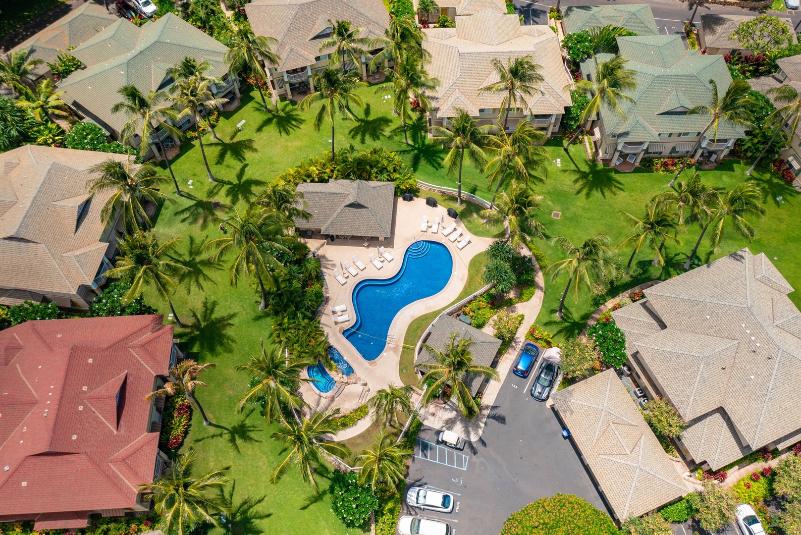 Kapolei Vacation Rentals, Kai Lani Luxury 6D - Tropical community pool area surrounded by lush landscaping, offering a serene escape for swimming and sunbathing.