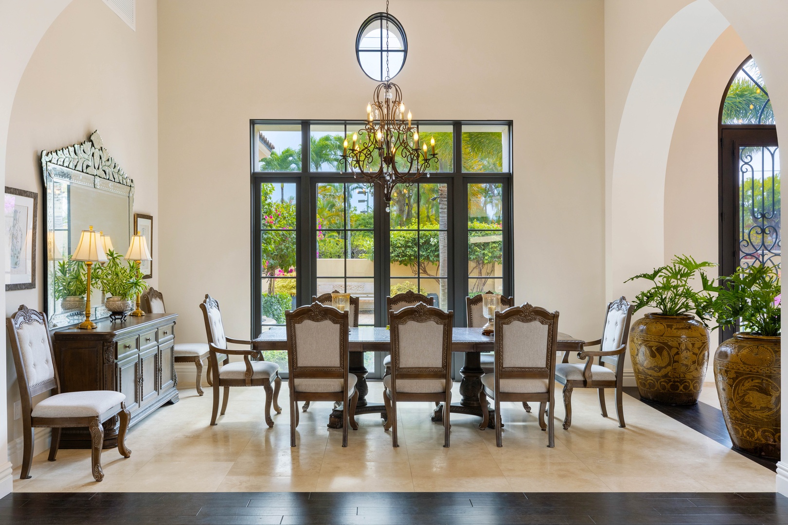 Honolulu Vacation Rentals, The Kahala Mansion - Elegantly appointed dining space with a tropical view.