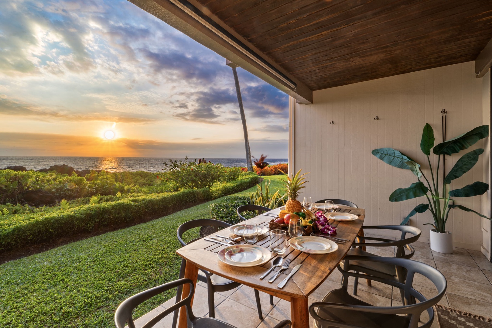 Kailua Kona Vacation Rentals, Keauhou Kona Surf & Racquet 1104 - Pull two chairs to the rail and let the sunset over the water run the evening.