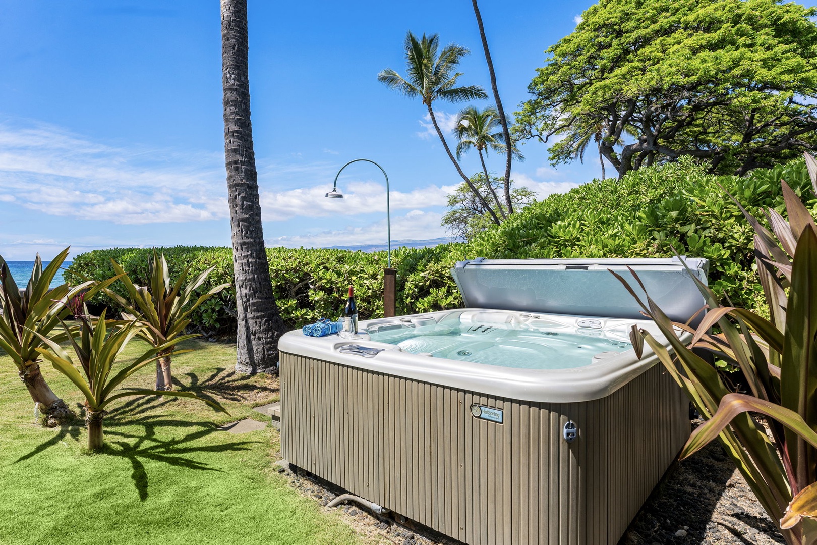 Kamuela Vacation Rentals, Island Time Retreat - Palms lean over the hot tub, private and easy to slip into after dark.
