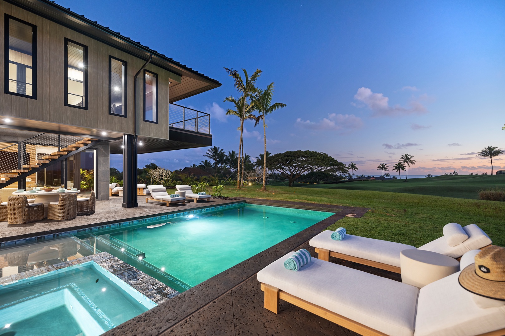 Koloa Vacation Rentals, Hale o ka Nene - Golden hour reflections over the pool offer an idyllic backdrop for memorable evenings with loved ones.
