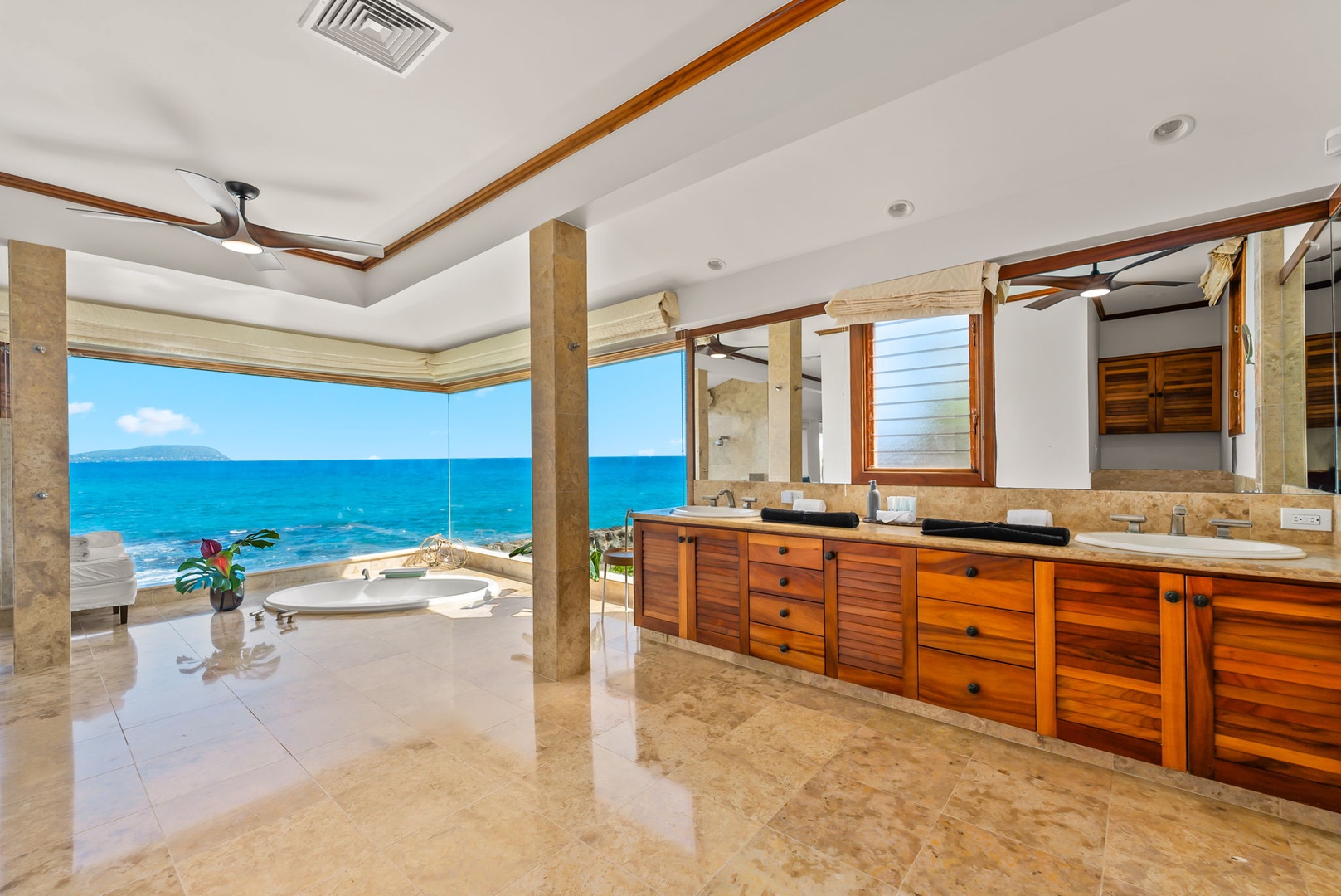 Honolulu Vacation Rentals, Black Point Ocean Villa - Indulge in your private oceanfront sanctuary with stunning sea views while you unwind in the soaking tub or refresh at the dual vanities.