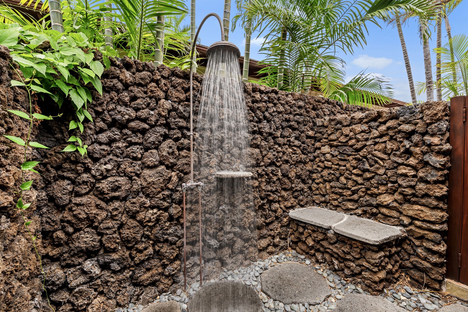 Kailua Kona Vacation Rentals, 3BD Pakui Street Estate (149) at Hualalai Resort - Another lava-rock shower, open to the sky, for the sandy crew coming off the beach.