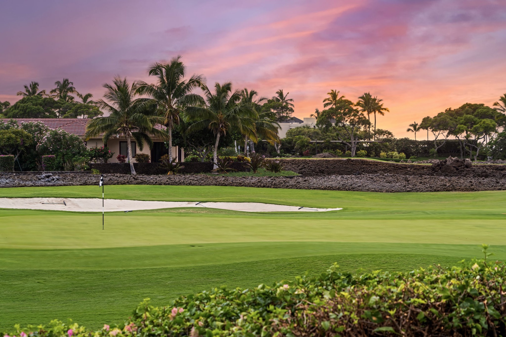 Kamuela Vacation Rentals, Hale Konane - Breathtaking sunset hues sweep across the golf course—an idyllic island backdrop.