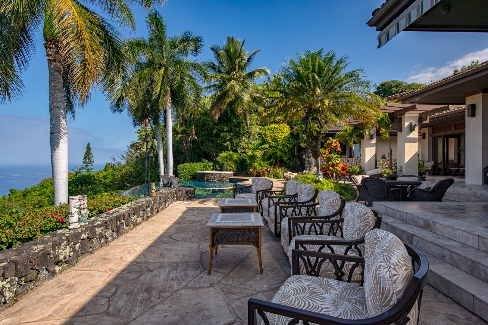 Kailua Kona Vacation Rentals, Hale Wailele** - Honed Beaumaniere French Limestone floors on all patios
