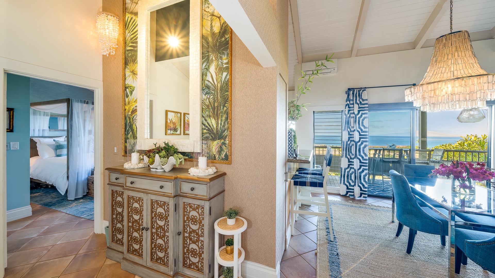 Kihei Vacation Rentals, Wailea Ekolu 1106 - A charming entryway with stylish decor welcomes you into the open living and dining areas, leading to views of the ocean.