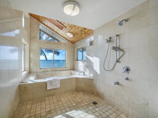 Waianae Vacation Rentals, Konishiki Beachhouse - 4BD - Large soaking tub with a walk-in shower.  