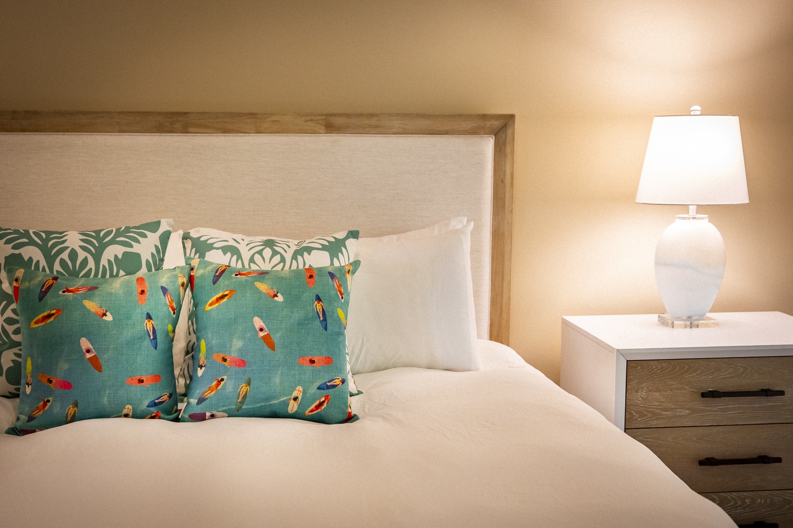Kamuela Vacation Rentals, Mauna Lani KaMilo #503 - Every detail is thoughtfully chosen, from vibrant pillows to plush bedding, ensuring a peaceful night’s sleep.