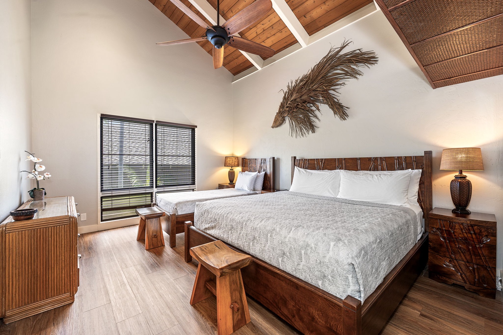 Kailua Kona Vacation Rentals, Kanaloa at Kona 1606 - Sleep in past sunrise on wide wood floors under the beams.