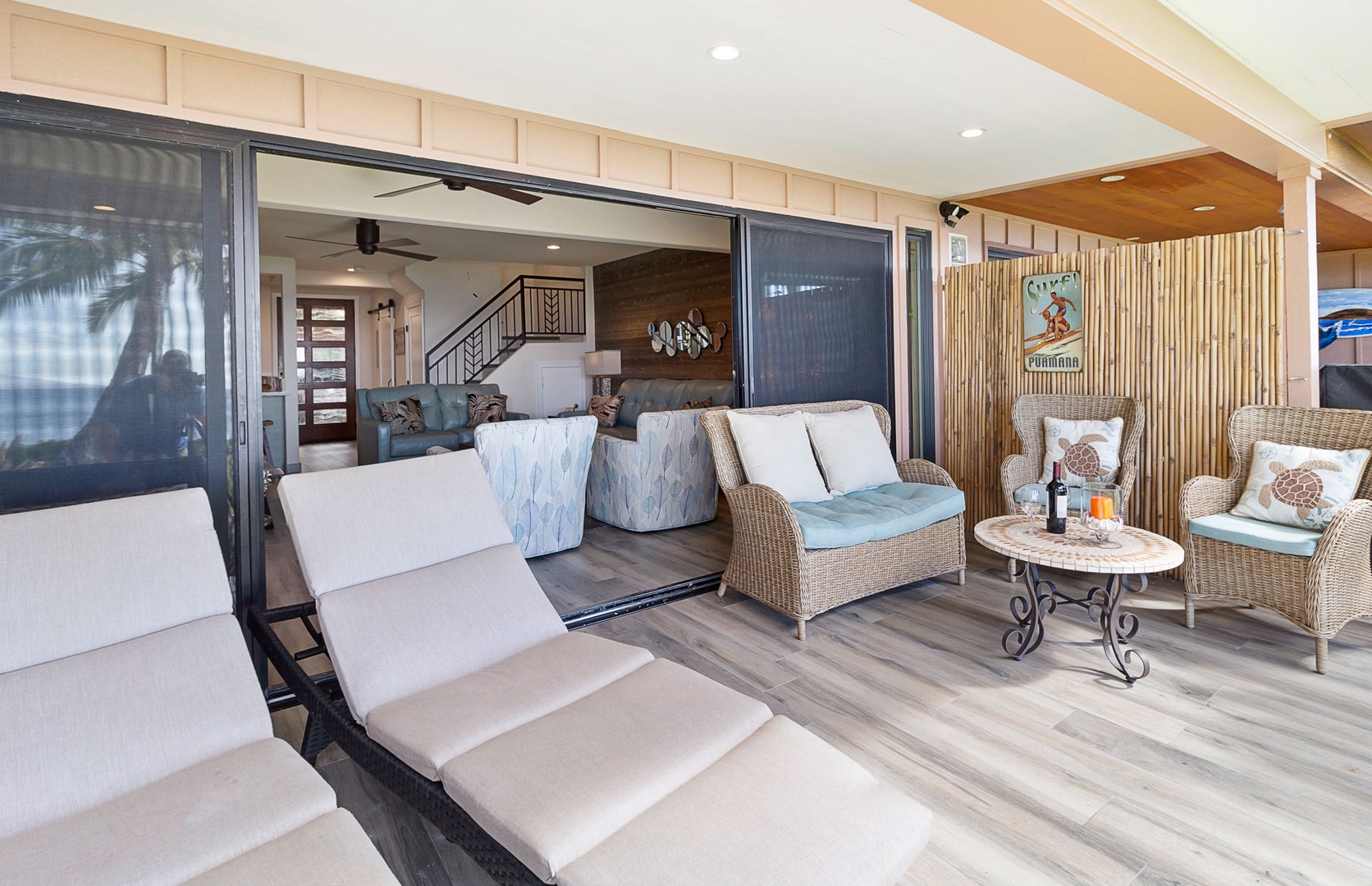 Lahaina Vacation Rentals, Puamana 240-3 - Cozy up in the indoor living space with seamless views of paradise.