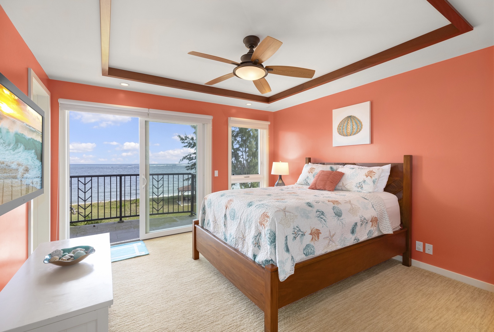 Waialua Vacation Rentals, Kala'iku Estate - The third and fourth bedrooms, which share a Jack-and-Jill bathroom, each have a double bed, lanai with mountain views, television, and desk