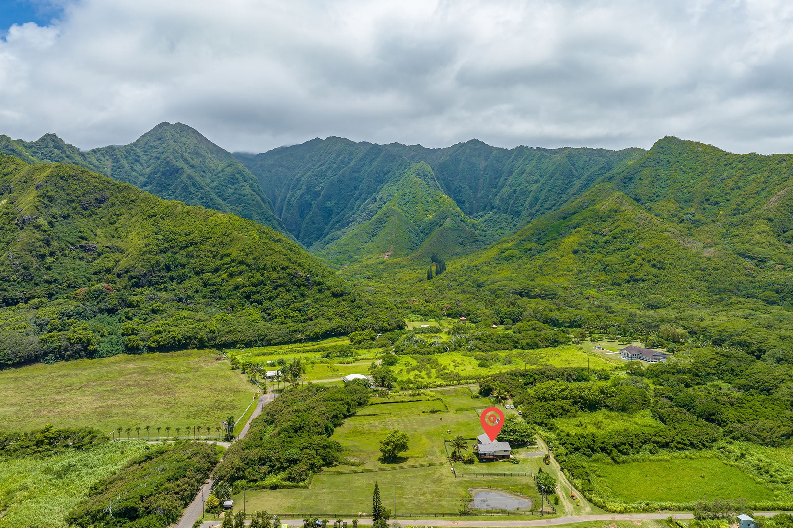 Hauula Vacation Rentals, Mau Loa Hale - Red pin location of the house - mountain-facing