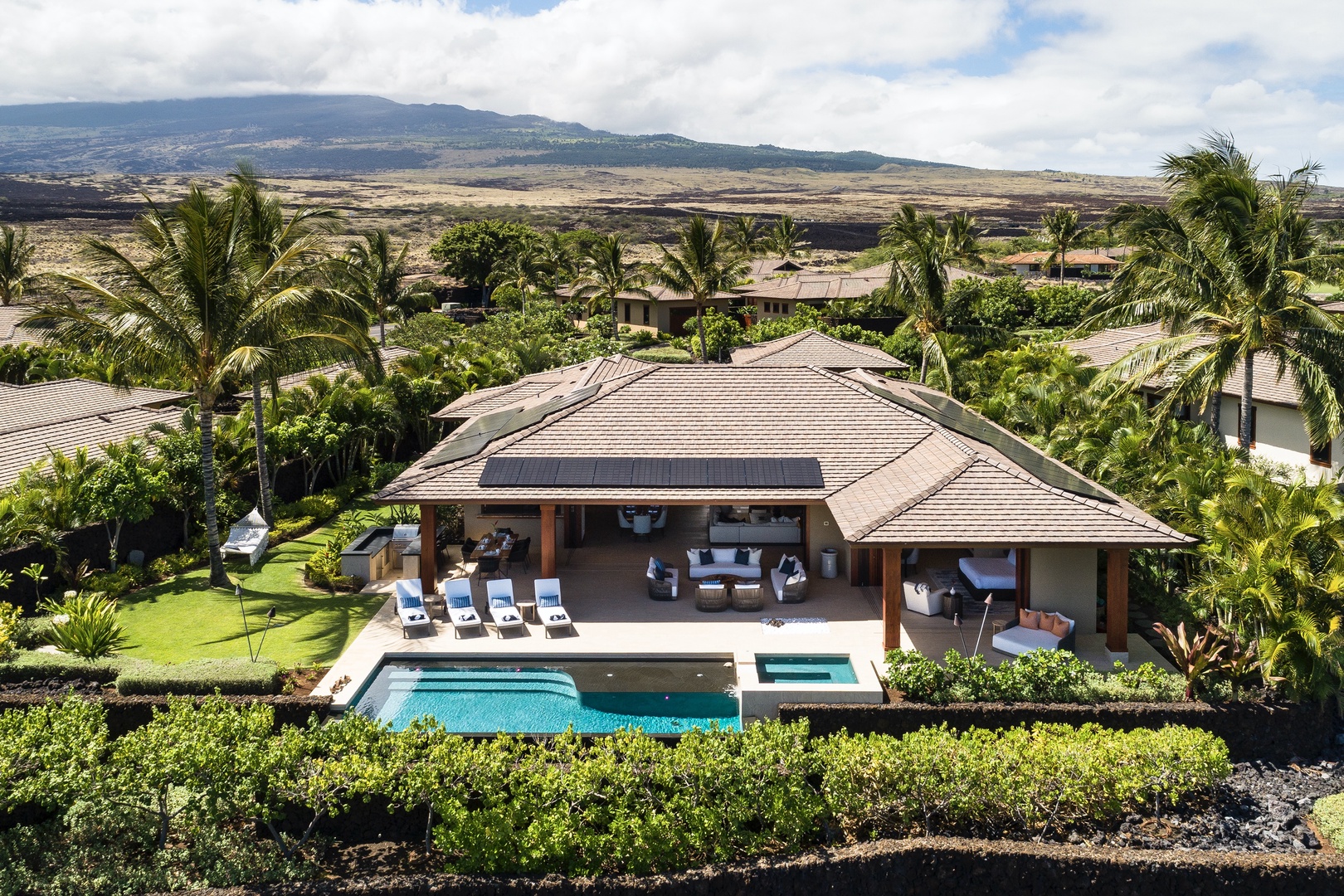 Kailua Kona Vacation Rentals, 4BD Kulanakauhale Estate (3558) at Hualalai Resort - Aerial view showcasing premiere location, private yard and expansive lanai.