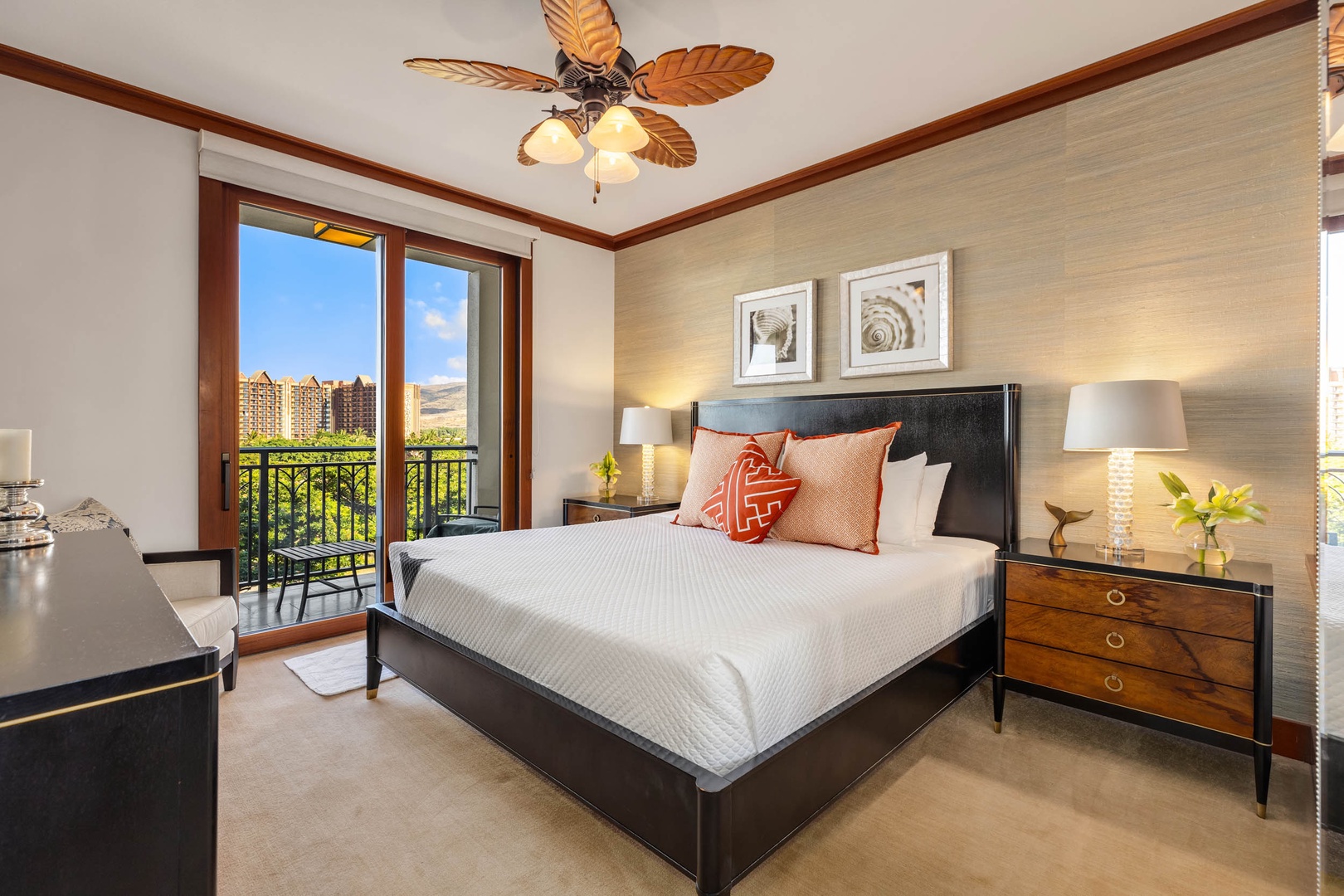 Kapolei Vacation Rentals, Ko Olina Beach Villa B604 - Luxurious primary suite with a king bed, custom walk-in closet, and access to private lanai.