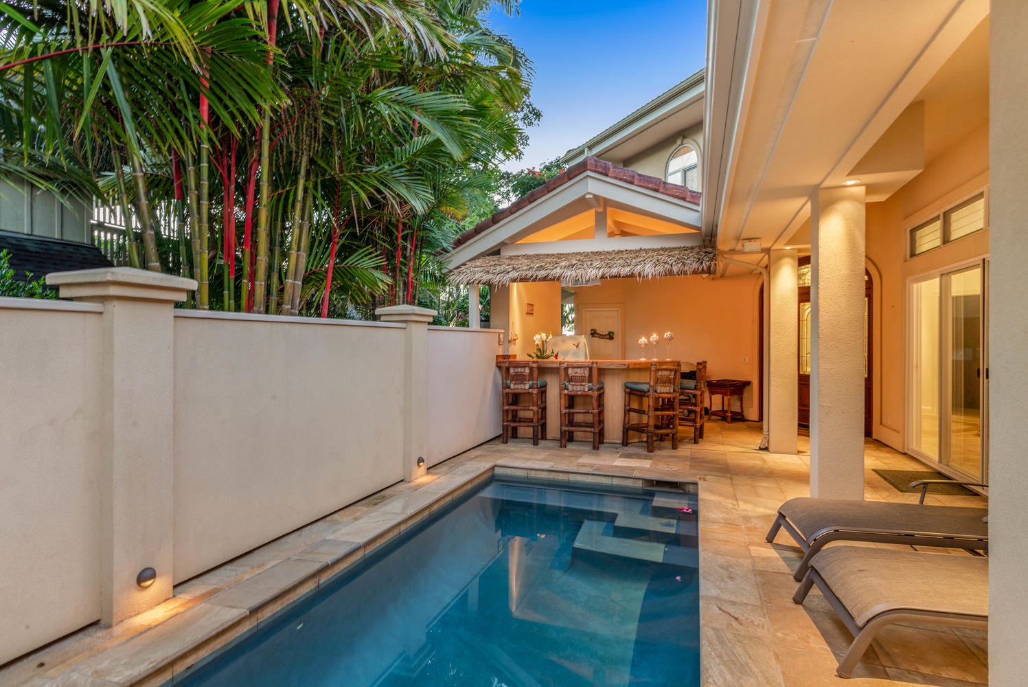 Princeville Vacation Rentals, Ohana Kamalani - the pool at sunset hour