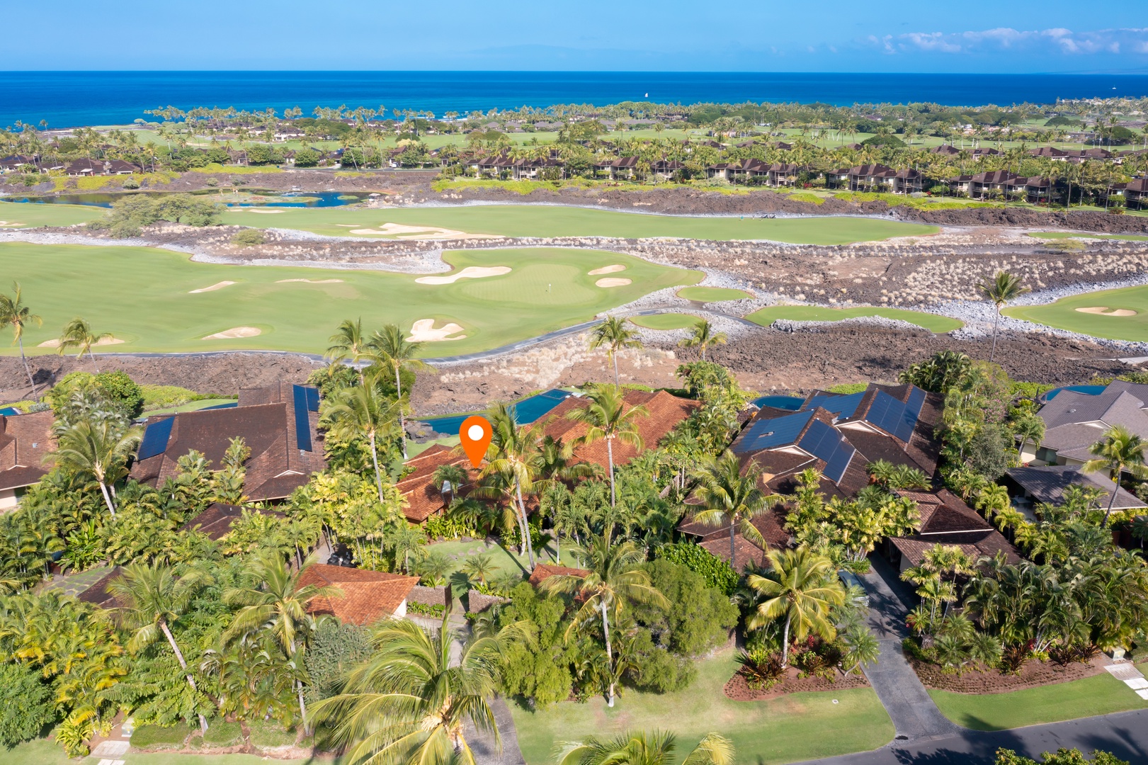 Kailua Kona Vacation Rentals, 5BD Ke Alaula Estate (144) at Hualalai Resort - Prime apex lot framed by tropical landscaping and golf course frontage.