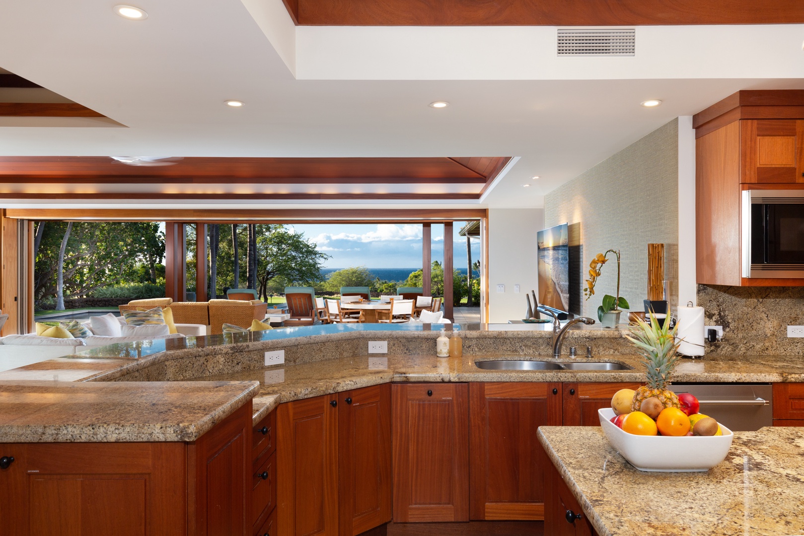 Kailua Kona Vacation Rentals, 4BD Hainoa Estate (102) at Four Seasons Resort at Hualalai - Views from the kitchen to the ocean