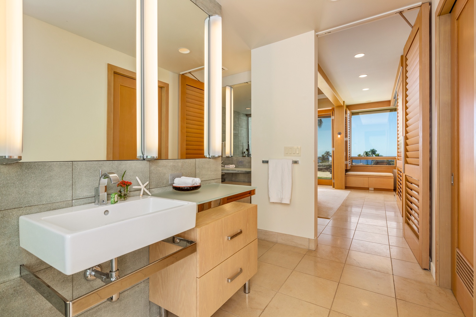 Kamuela Vacation Rentals, Mauna Kea Resort Bluffs 22 - The Beach House - With twin vanities and elevated finishes, the bathroom offers space and serenity.