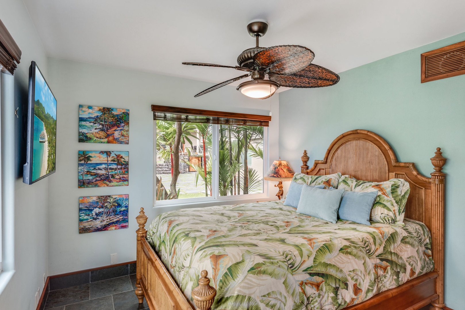 Kailua Kona Vacation Rentals, Kona Beach Bungalows** - Discover comfort and tranquility in Moana Hale's Downstairs Queen Bedroom 2, a perfect retreat for relaxation.
