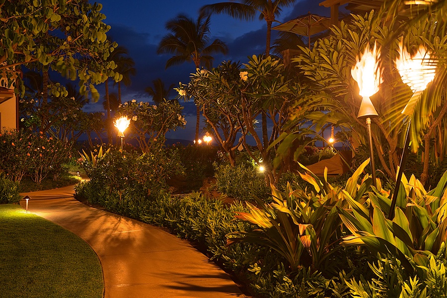 Wailea Vacation Rentals, Aqua Lani J305 at Wailea Beach Villas* - Tiki Torches Light the Pathways throughout Wailea Beach Villas from Dusk to Dawn