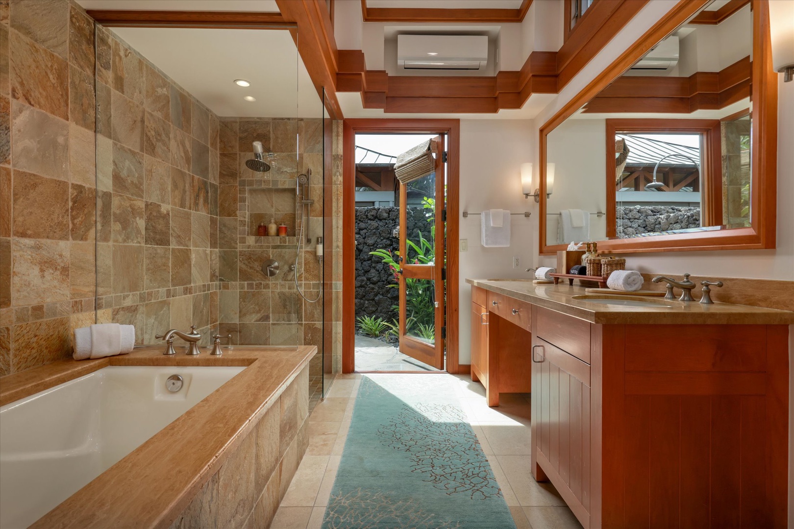 Kamuela Vacation Rentals, 3BD Na Hale 3 at Pauoa Beach Club at Mauna Lani Resort - Draw a bath in the guest ensuite, the door swung open to the green outside.