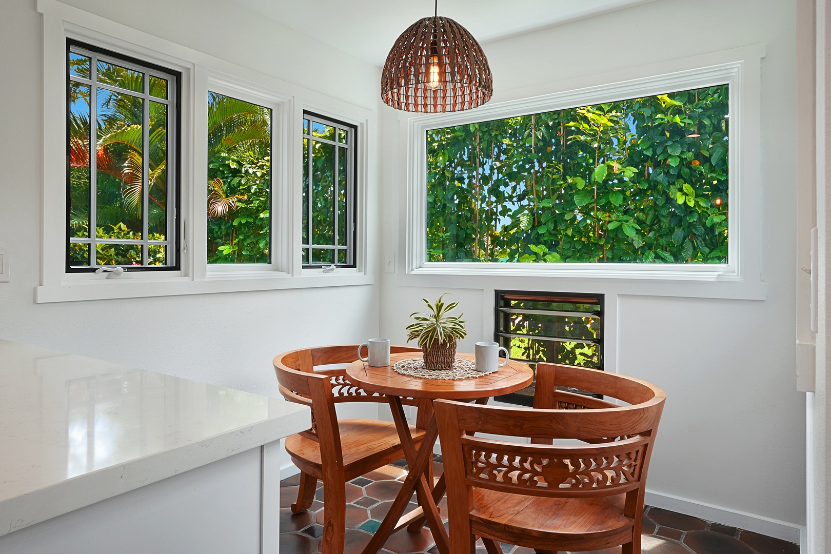 Princeville Vacation Rentals, Kaiana Villa - Breakfast Nook is the cutest spot to enjoy you coffee with island vibes