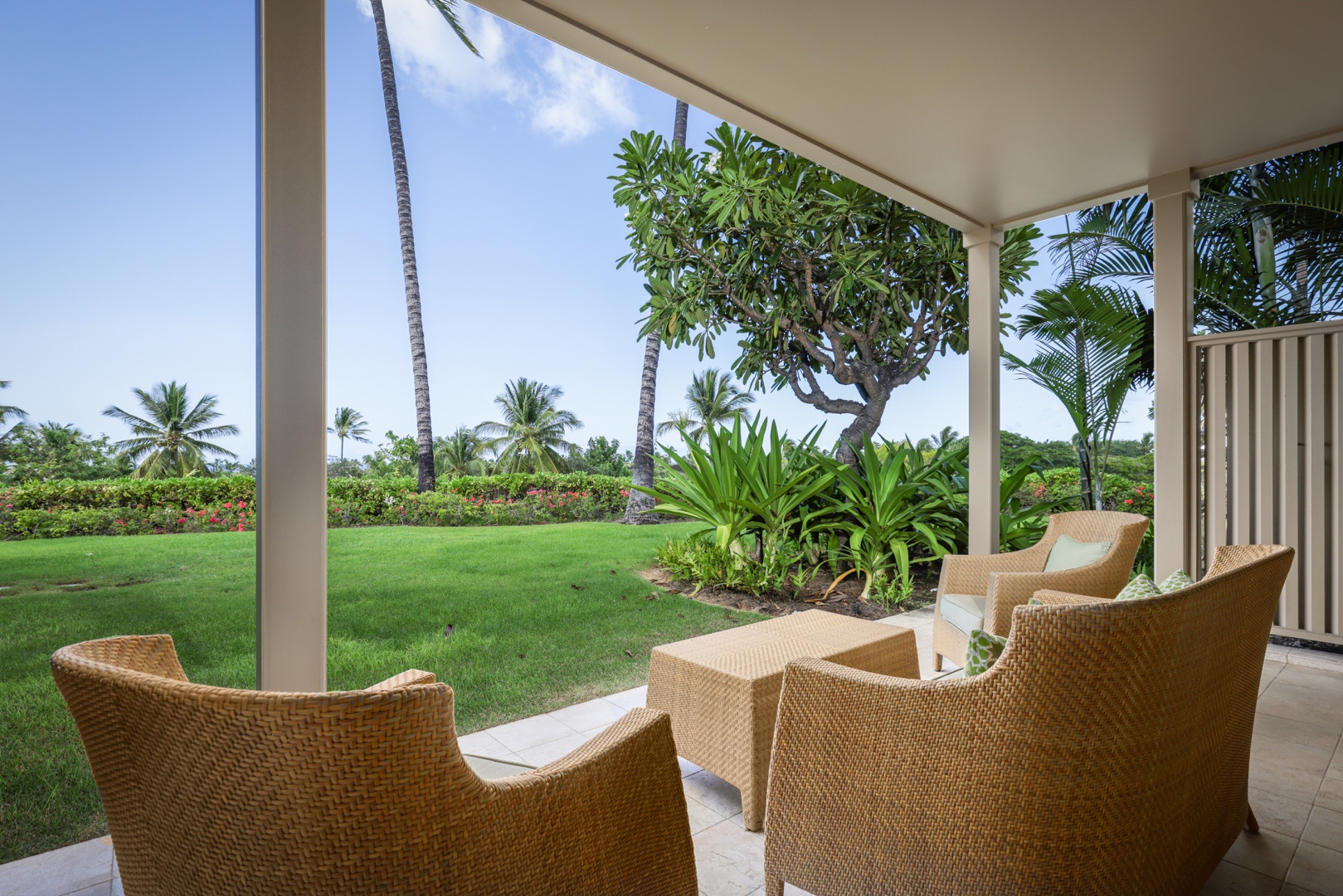 Kailua Kona Vacation Rentals, 3BD Ke Alaula Villa (210B) at Four Seasons Resort at Hualalai - Lanai seating off bonus room.