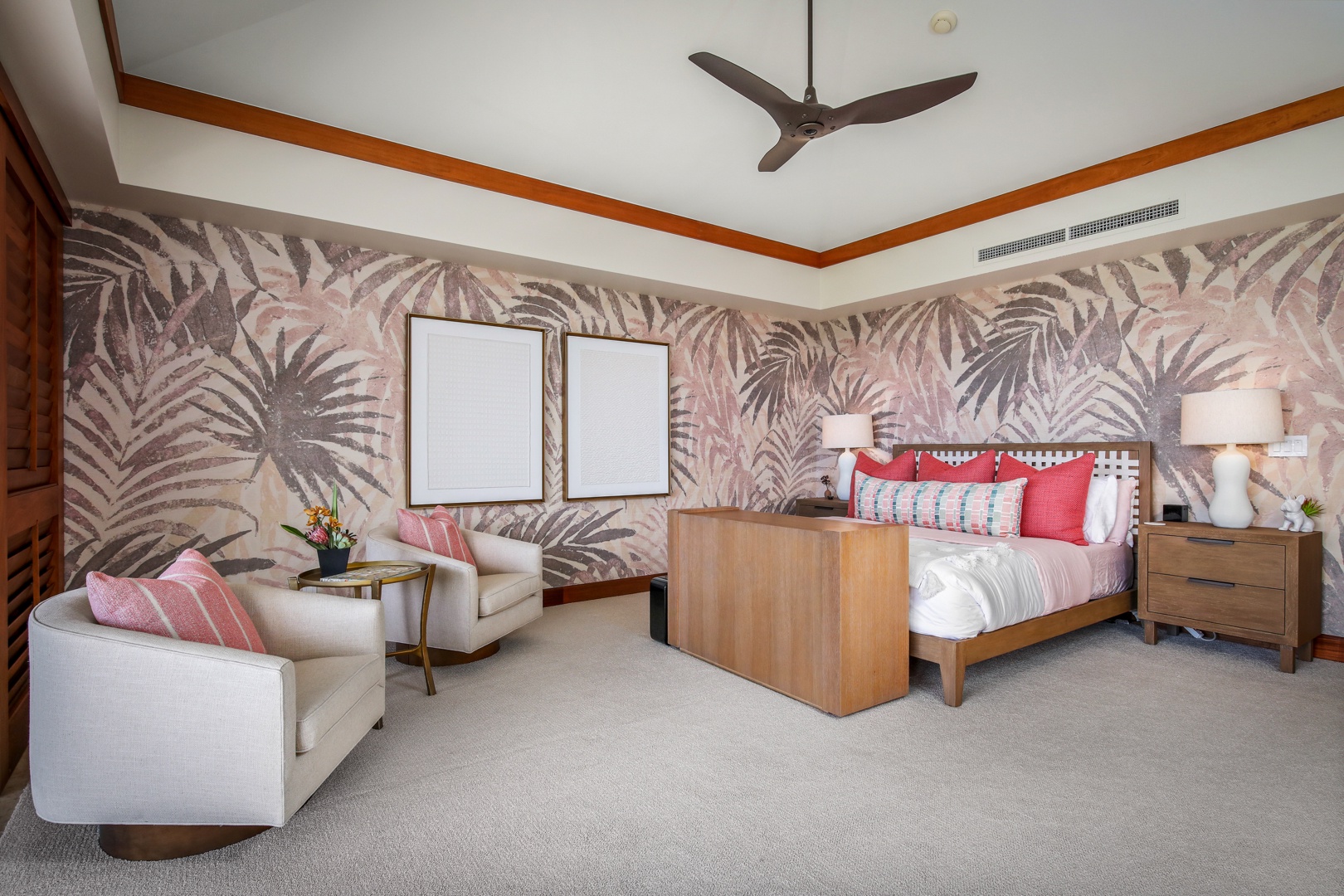 Kailua Kona Vacation Rentals, 4BD Hainoa Estate (122) at Hualalai Resort - Primary bedroom suite with king bed, private lanai, ocean views and en suite bath.