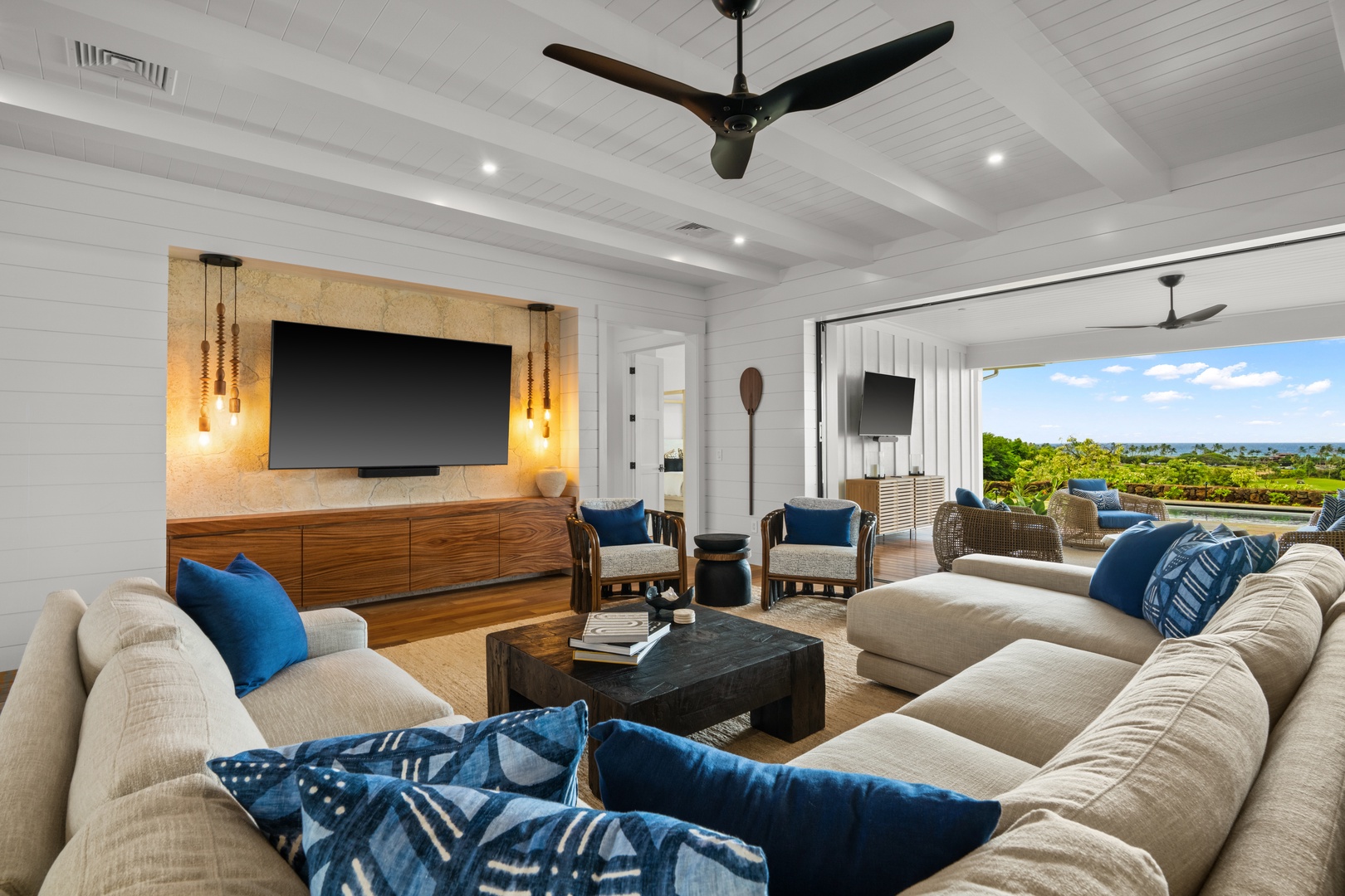 Koloa Vacation Rentals, Makani Kai - Movie night with a sectional big enough for everyone to relax.