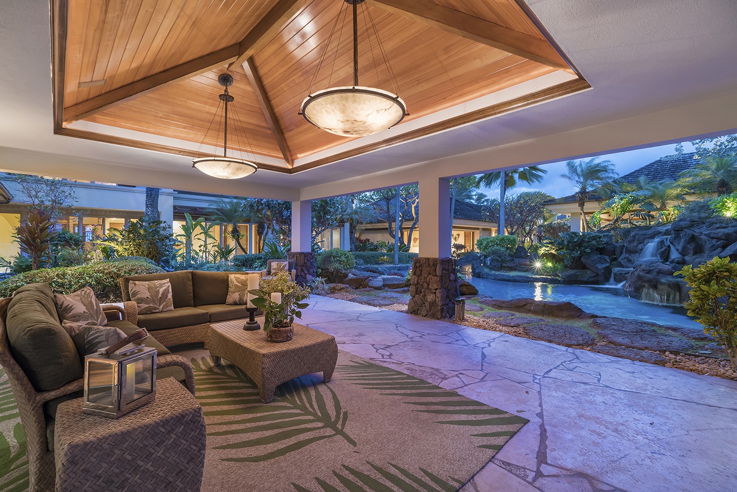 Kailua Vacation Rentals, Kailua's Kai Moena Estate - Outdoor Poolside Lanai with Sonos speakers