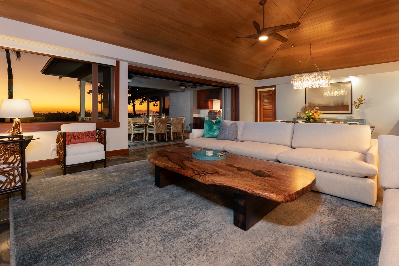 Kailua Kona Vacation Rentals, 3BD Waiulu Villa 111D at Hualalai Resort - Comfortable living area with ample seating and vaulted ceilings, perfect for unwinding