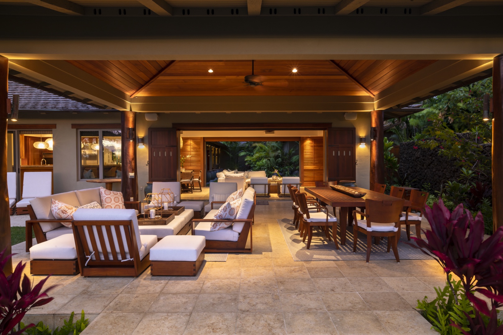 Kailua Kona Vacation Rentals, 4BD Kahikole Street (218) Estate Home at Four Seasons Resort at Hualalai - Generous outdoor & indoor space lit up at twilight, perfect for entertaining