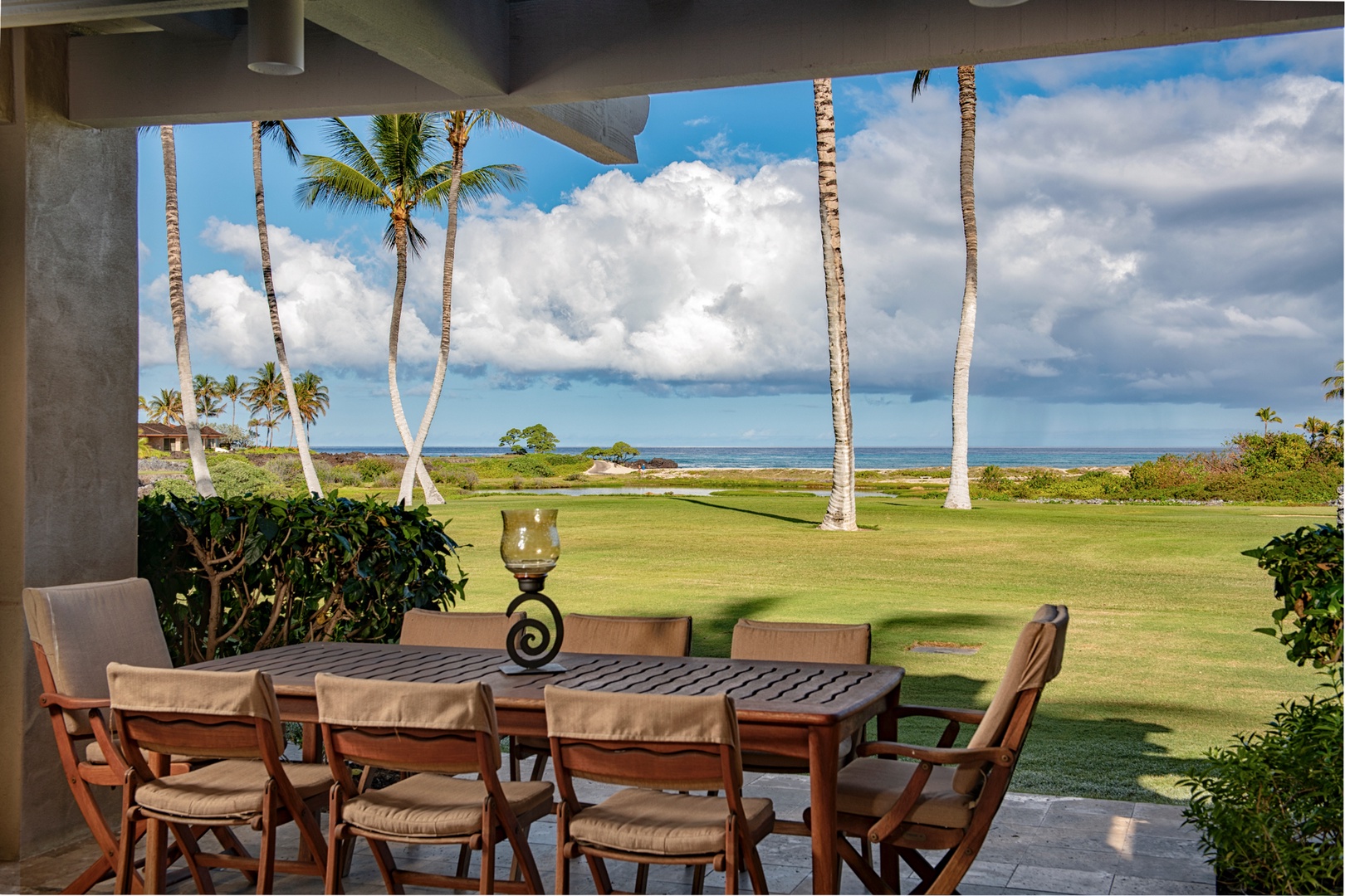Kailua Kona Vacation Rentals, 3BD Golf Villa (3101) at Four Seasons Resort at Hualalai - Alternate view of al fresco dining table.