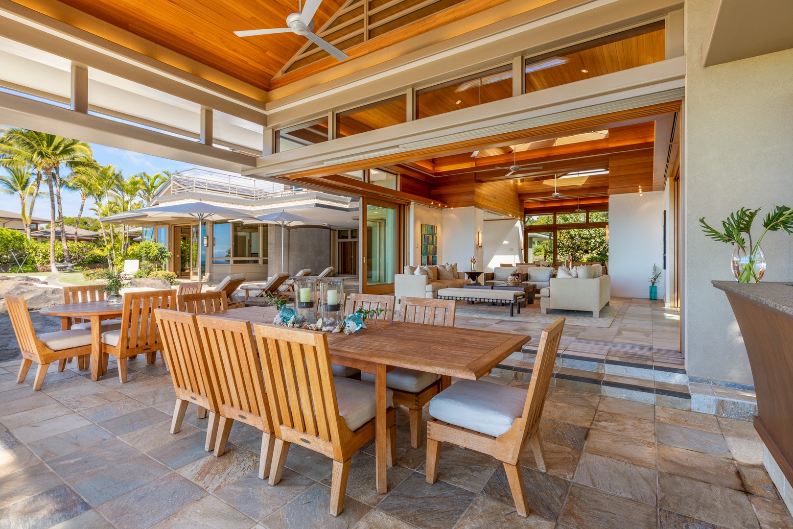Kamuela Vacation Rentals, Mauna Kea Resort Bluffs 22 - The Beach House - Alfresco dining for twelve people, surrounded by ocean views and easy conversation.
