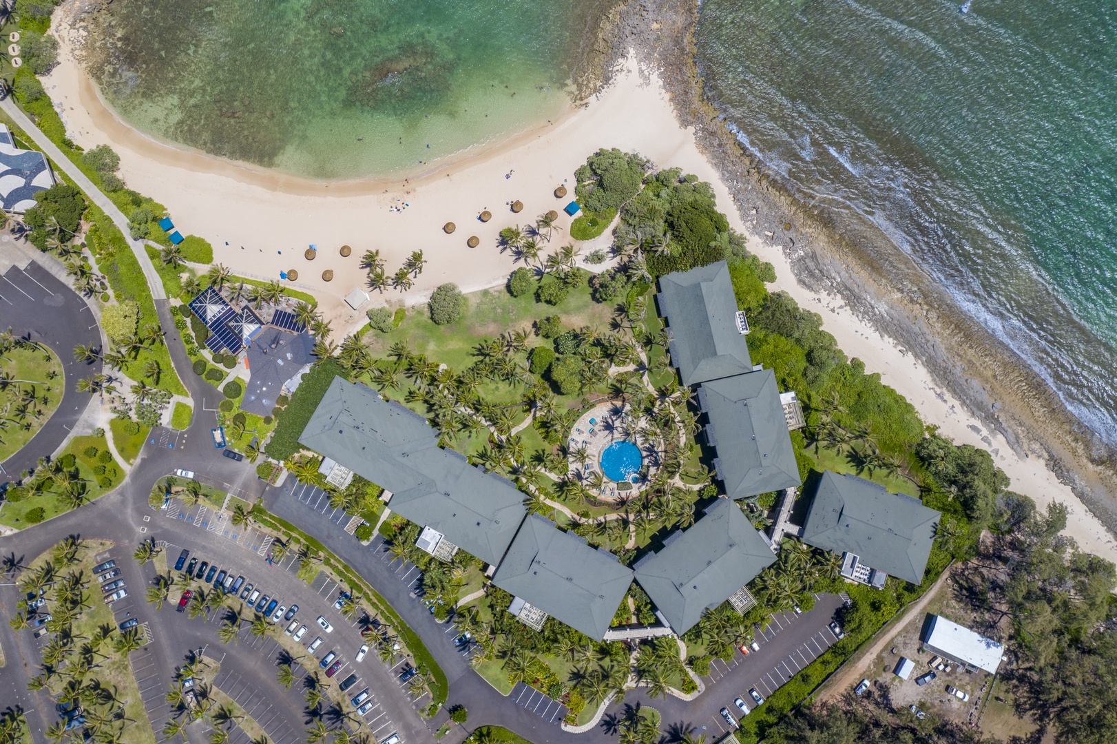 Kahuku Vacation Rentals, Turtle Bay Villas 201 - Aerial view of Ocean Villas