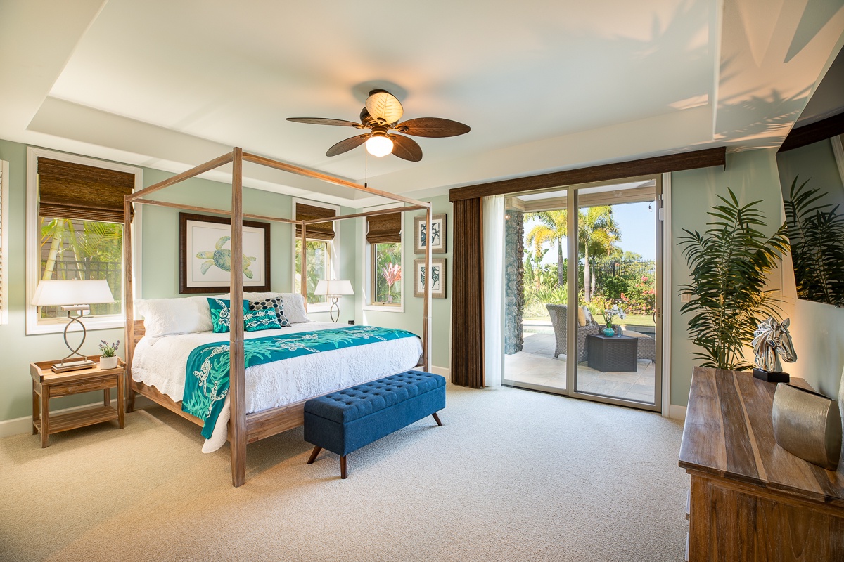 Kamuela Vacation Rentals, Mauna Lani KaMilo #311 - Primary bedroom with king and easy access to lanai