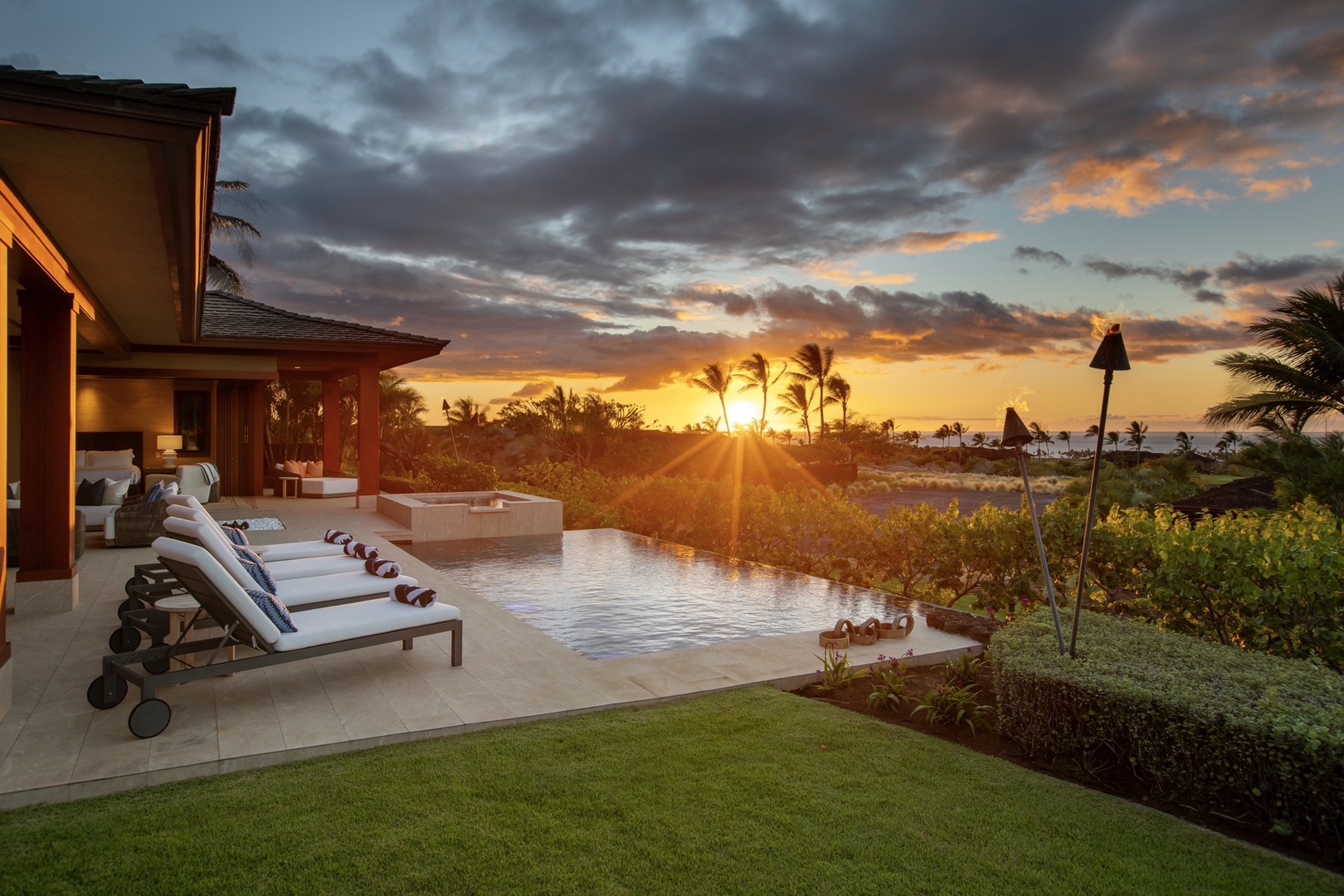 Kailua Kona Vacation Rentals, 4BD Kulanakauhale (3558) Estate Home at Four Seasons Resort at Hualalai - Epic year round sunsets, panoramic coastline views and beautiful tropical landscaping.