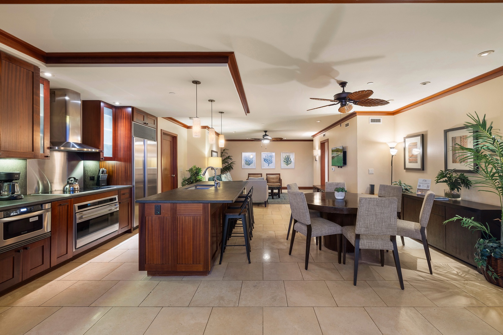 Kapolei Vacation Rentals, Ko Olina Beach Villas B210 - Open kitchen and dining layout, ideal for gathering.