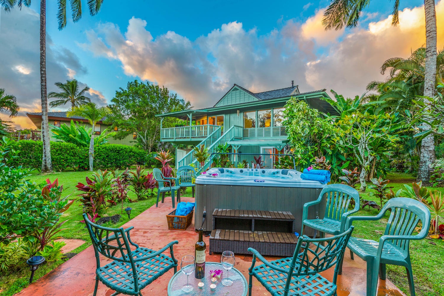 Princeville Vacation Rentals, Hale Anu Keanu - Sunset at the jacuzzi