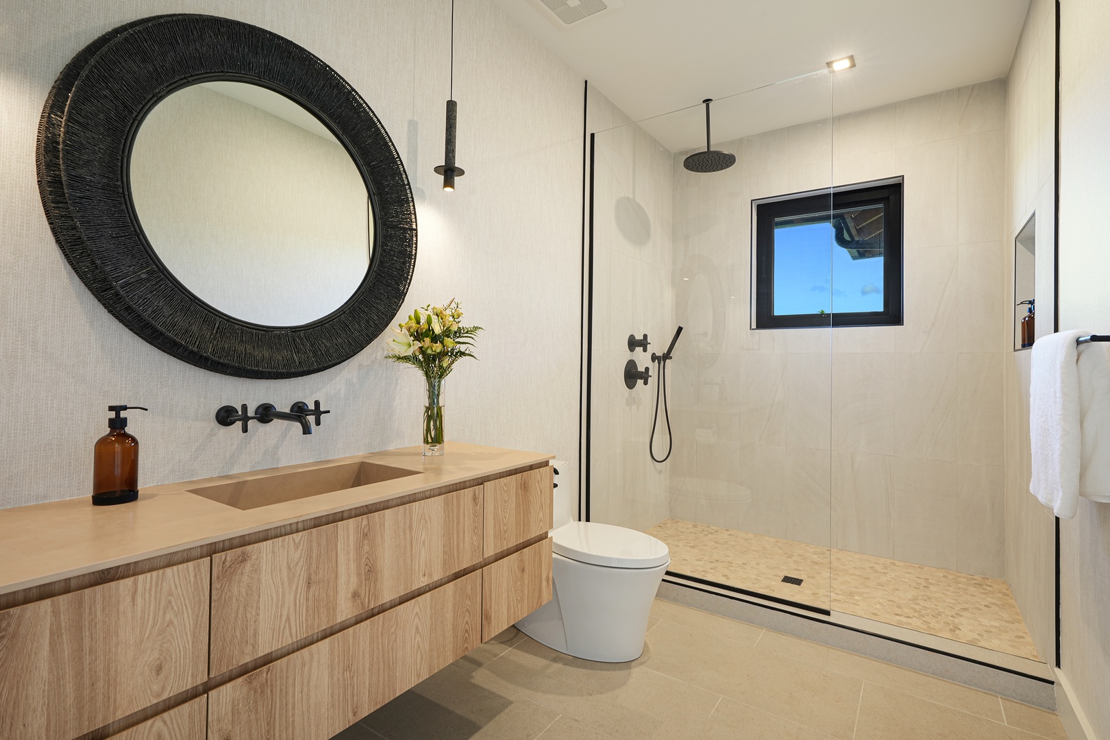 Koloa Vacation Rentals, Hale Hanohano - Primary ensuite bath with walk-in shower and designer finishes.
