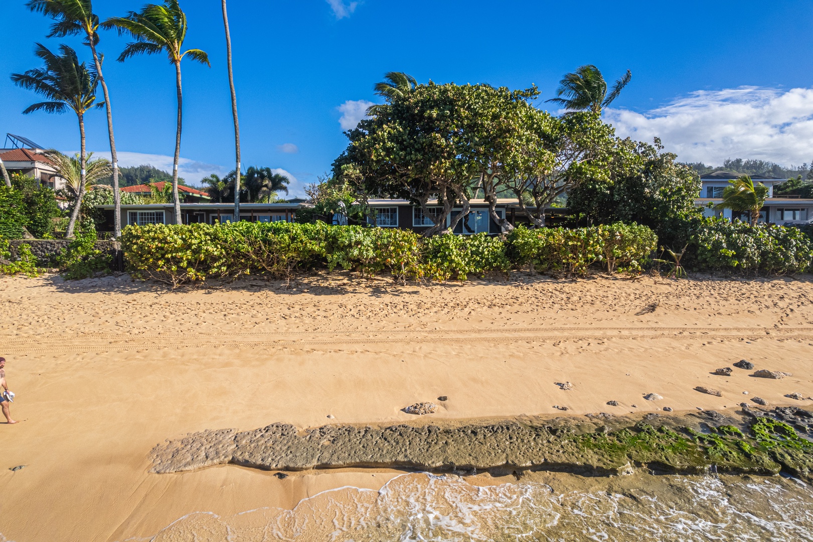 Haleiwa Vacation Rentals, Sunset Point Hawaiian Beachfront** - Morning walk to at the beach.