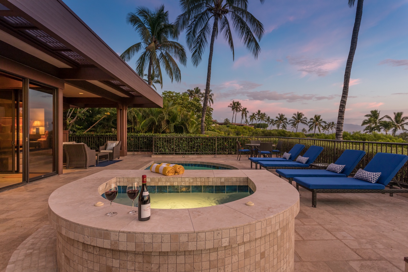 Kamuela Vacation Rentals, OFB 3BD Villas (39) at Mauna Kea Resort - Closer view of jacuzzi at sunset.
