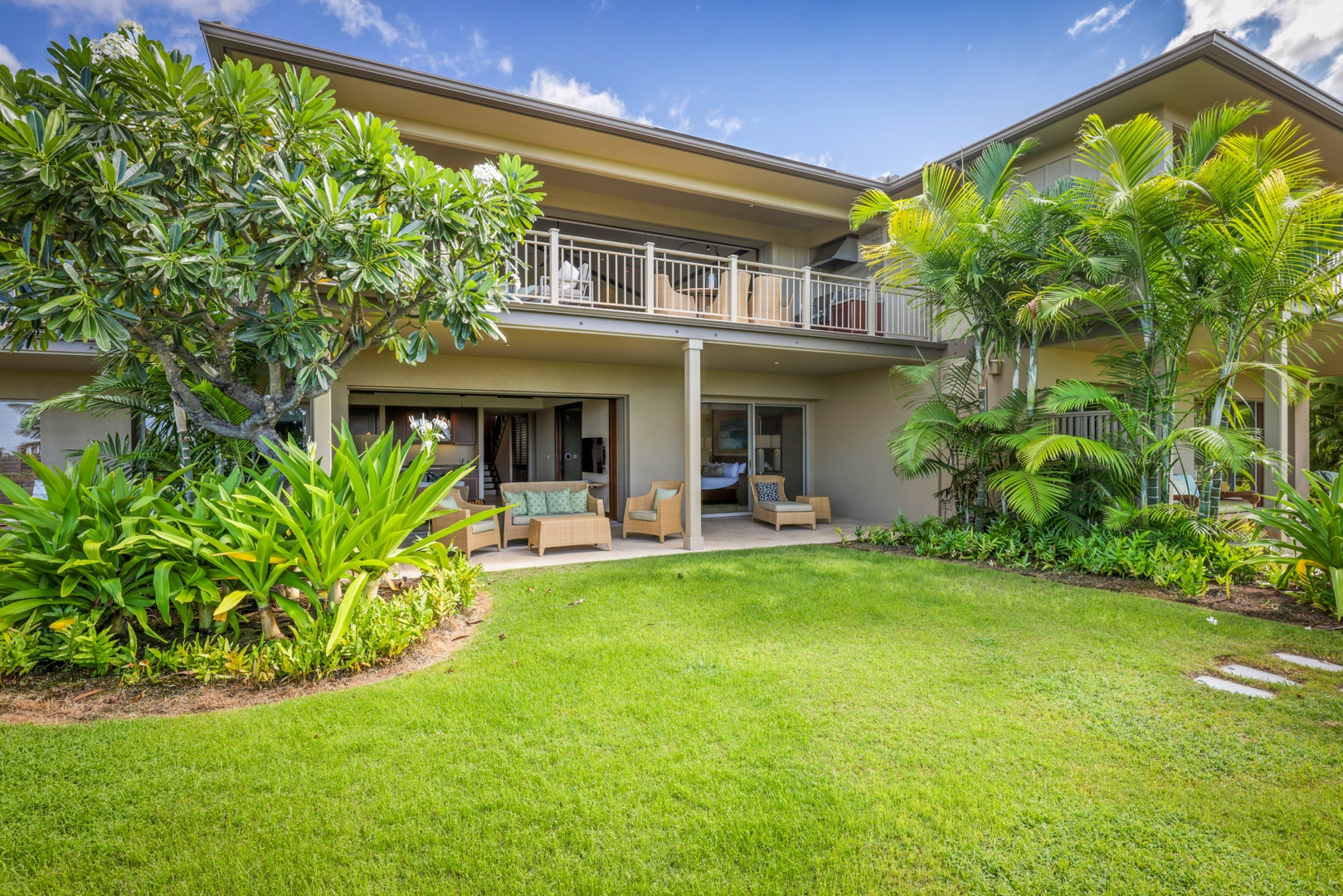 Kailua Kona Vacation Rentals, 3BD Ke Alaula Villa (210B) at Four Seasons Resort at Hualalai - View from private grassy lawn area toward the back of this lovely and spacious home.