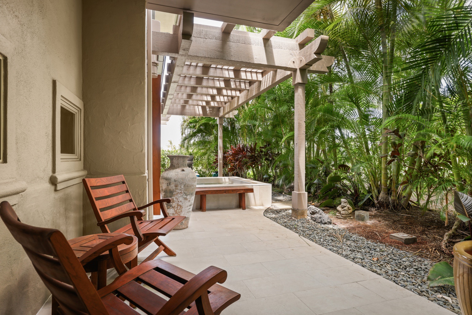 Kailua Kona Vacation Rentals, 3BD Golf Villa (3101) at Hualalai Resort - Enjoy your morning coffee on the lanai.