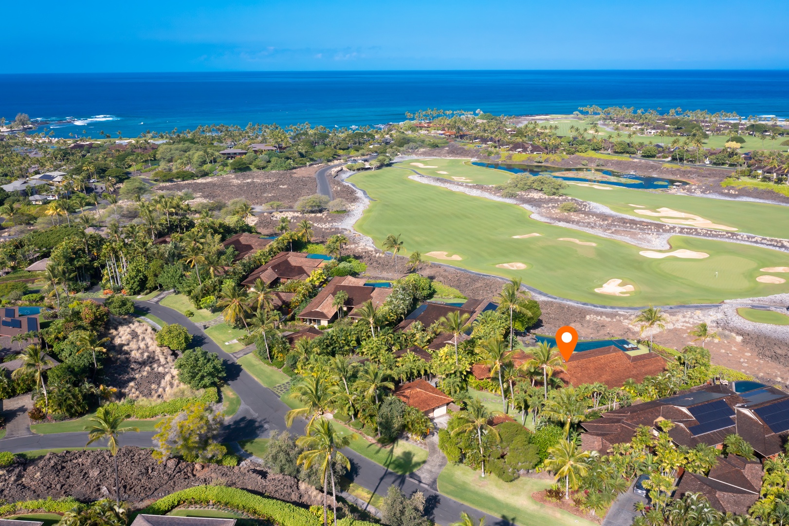 Kailua Kona Vacation Rentals, 5BD Ke Alaula Estate (144) at Hualalai Resort - Bird’s-eye perspective of the estate nestled within lush fairways.