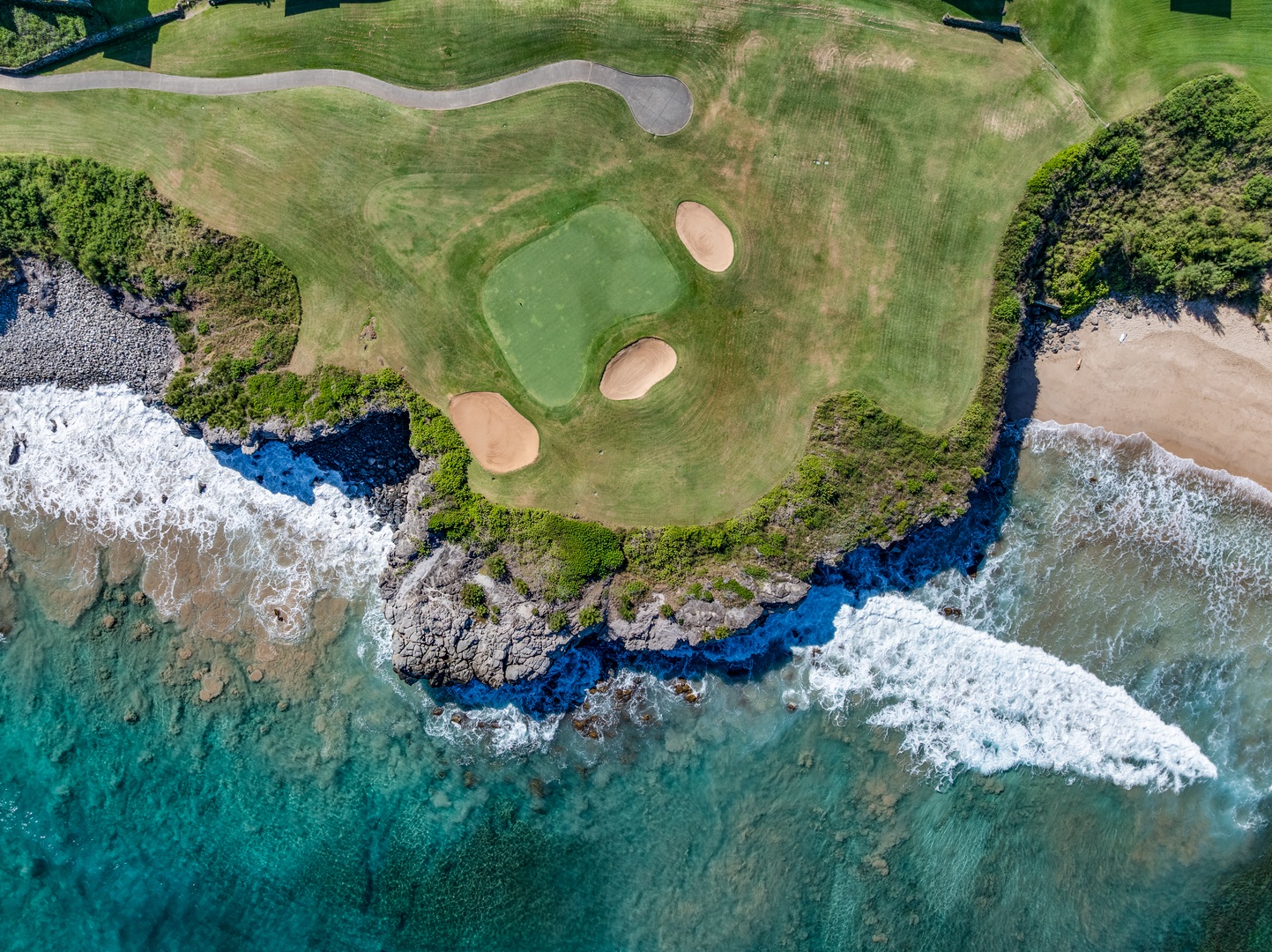 Lahaina Vacation Rentals, Kapalua Ridge 1421 - This aerial view of Kapalua Ridge Villas Resort highlights the lush golf course, right along the stunning coastline.