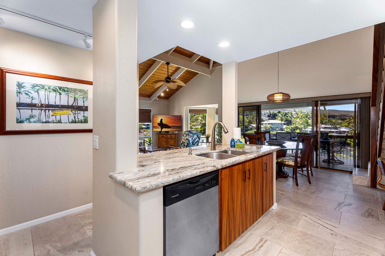 Kailua Kona Vacation Rentals, Kanaloa at Kona 3303 - The open kitchen design allows for easy interaction with guests in the living and dining areas.