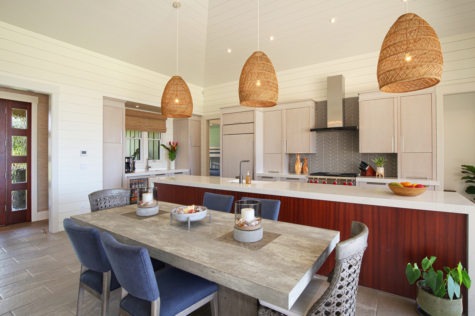 Koloa Vacation Rentals, OFB Hale Mala Ulu - Open dining and kitchen area where a group of six guest can gather around the dining table